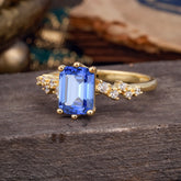 2 Carat Emerald Cut Sapphire Wedding Ring Classic Side Stone Promise Ring